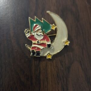 Edgar Berebi Vintage Signed Santa on Moon Brooch Pin Christmas Holiday